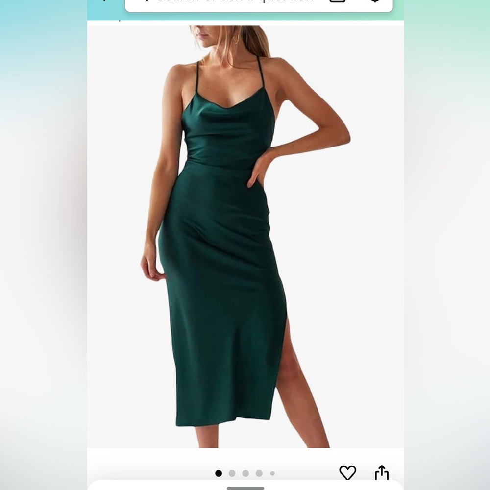 Green midi satin dress with small slit